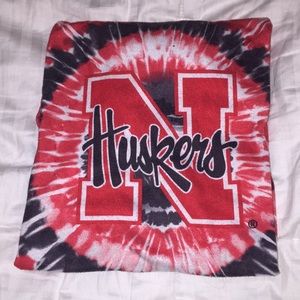 Red, Black, and White Tye-Dye Husker Tee